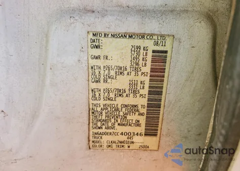 2012 Nissan Frontier S z USA, uszkodzony, nr VIN 1N6AD0ER7CC400346